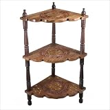 Hand Carved Wood Corner Shelf, Three Tier