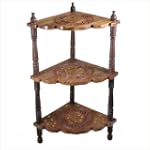 Hand Carved Wood Corner Shelf, Three Tier