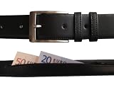 Mens Quality Leather Belt with Secret Zipper Pocket - Money belt - 1 3/8 Wide (3.5 cm) - Great for travelling