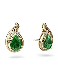 Created Emerald 14kt Yellow Gold Filligree Earrings