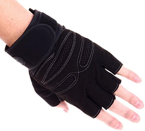 Blue Red(TM) Durable Microfiber Cloth Non-Slip Gloves Breathable Half-Finger Gloves Gym Black