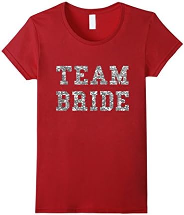 Women's Team Bride T-Shirt - Bridesmaid Bridal Party Glitter Shirt Medium Cranberry