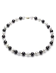 14K Yellow Gold 9-10mm White Freshwater Cultured Pearl with 8-9mm Black Onyx Gemstones and 36-pieces 3mm Rondels 18" Necklace.
