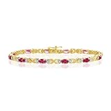 SPARKLING GENUINE RUBY & DIAMOND 14K GOLD BRACELET