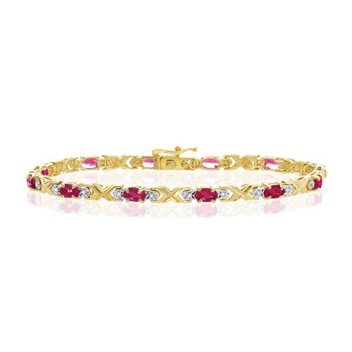 SPARKLING GENUINE RUBY & DIAMOND 14K GOLD BRACELET