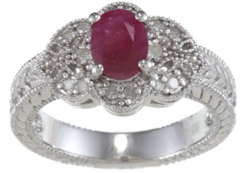 1.25ct Genuine Ruby Diamond Ring Vintage Style in Sterling Silver