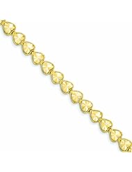 14K Gold Diamond Cut Heart Bracelet 7 Inches