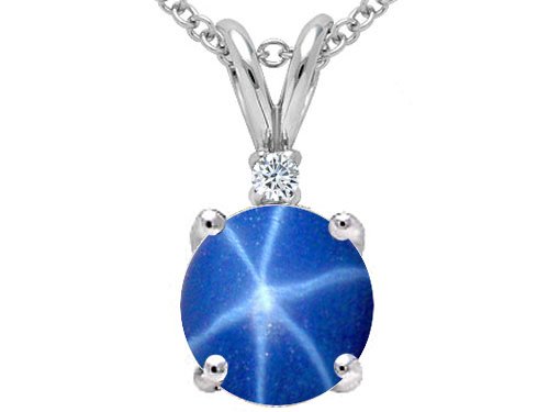 1.02 cttw 14k White gold AAA Lab Created Star Sapphire and Genuine Diamond Pendant in 14k White Gold.