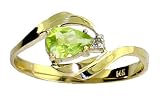 Genuine Pear Peridot & Diamond 14k Gold Promise Ring