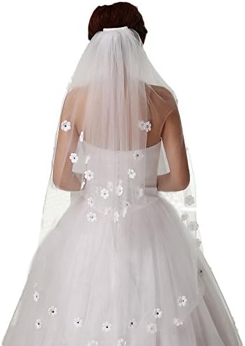 DAPENE Women's Fshion Flower Sheer Long Tulle Bride Wedding Veil White One Size