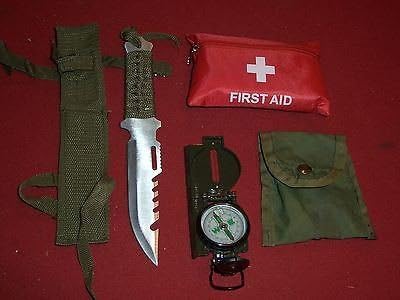 FIRST AID SURVIVAL GEAR COMPASS KNIFE FISHING HUNTING HIKING CAMPING MILITARY