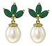 14k Gold Dangling Earrings with Genuine Pearls title=