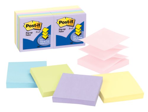 Post-it® Notes, Original Pop-up Refill, 3 Inches x 3 Inches, Assorted Pastel Colors, 12 Pads per Pack