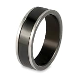Black Plated Grooved Polished Flat Titanium Ring (7.0 mm) - Sizes 8-13