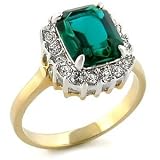 Size 7 Emerald Crystal Brass Two-Tone Ring