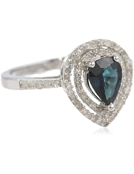Sterling Silver Blue Sapphire and Diamond-Accented Pear Shape Ring, Size 7