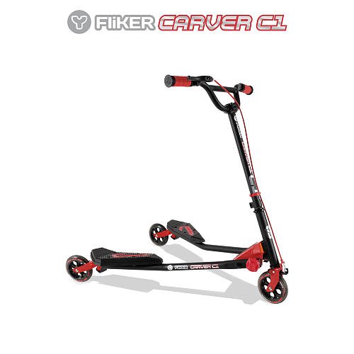 Y-volution Yfliker C1 Carver Scooter - Matte Black with Red Pads