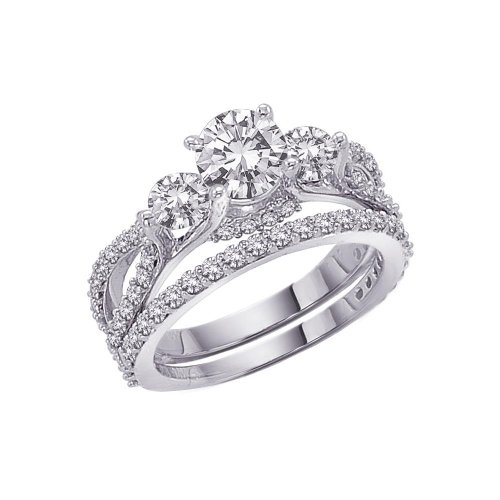 14K White Gold 2.35 ct GH Diamond Bridal Wedding Ring Set Sz 6.75