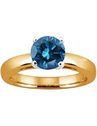 1.10 Ct Round Blue SI1/SI2 Diamond 18K Yellow Gold Solitaire Ring
