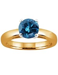 1.10 Ct Round Blue SI1/SI2 Diamond 14K Yellow Gold Solitaire Ring