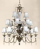 AF Lighting - 7177-15H - Christopher - 15-Arm Antique Silver Chandelier with Cream Fabric Shade
