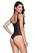 Cfanny Women's Floral Applique Sheer Mesh Bodysuit Clubwear Top,Black,Medium