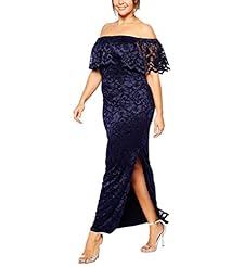 Plus Size Strapless  Lace Slit Off the Shoulder Polyester/Spandex Bandeau Neck Bodycon Dress/Maxi Dress  With Ruffles