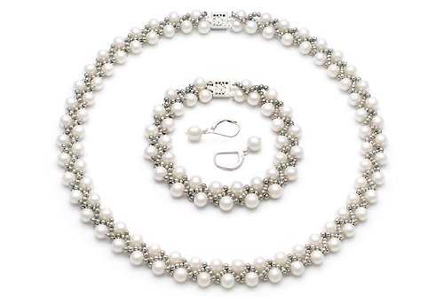 Childrens Toyshop  Jewelry : Weave White 6-7mm A Freshwater Pearl Set