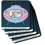 Londons Times Space The Final Frontier Cartoons - Alien Reads National Enquirer - Coasters