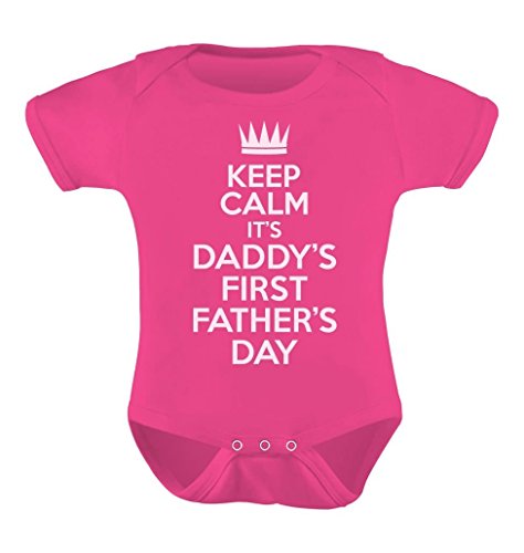 Fathers Day Gift - Keep Calm It's Daddy's First Father's Day Baby Onesie 3 - 6 months Wow pink