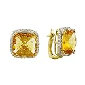 10K Gold .24-ct.t.w. Diamond-Accented Square Citrine Leverback Hoop Earrings