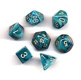 Chessex Dice: Polyhedral 7-Die Phantom Dice Set - Teal w/gold