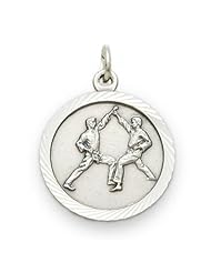 .925 Sterling Silver Martial Arts Karate Medal Pendant with Cross "Christ Strengthens Me" on reverse. Sports. Comes on 20" chain in jewelry box, gift-ready. Suitable for Boys Girls Men and Women