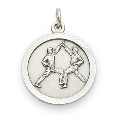 Cheap Girls Jewelry .925 Sterling Silver Martial Arts Karate Medal Pendant with Cross "Christ Strengthens Me" on reverse. Sports. Comes on 20" chain in jewelry box, gift-ready. Suitable for Boys Girls Men and Women For Sale