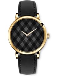 SPRAWL Aanalog Fashion Series Gold Ladies Watches of Genuine Black Leather Strap,Unique Wrist Watch for Women Girls Designed with Black squares