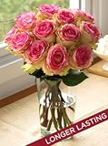 One Dozen Crown Majesty Roses, Eco-Friendly - Pink and Cream Rose Bouquet