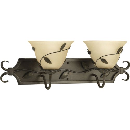 Progress Lighting P3237-77 Two-Light Bath Bracket with Amber Linen Glass, Forged Bronze