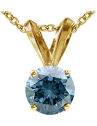 2 CT Blue Diamond Solitaire Pendant Cut 14K Gold