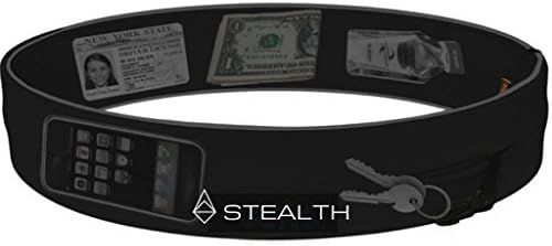 Running Belt &amp; Fitness Workout Cycling Belt, Yoga &amp; Travel Belt By Stealth - Innovative, Stylish, Sleek, Like a Fanny Pack or Waist Pack with Reflective Design - No Buckles or Zippers for Less Bounce and Max Comfort - Apple iPhone 5, iPhone 6, iPhone 6 Plus, Samsung Galaxy, Nokia, Android - FREE Bonus Drawstring Carry-all Pouch - Size Medium