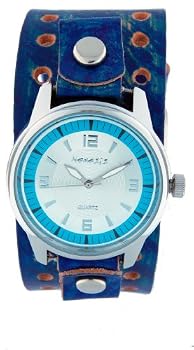 Nemesis Unisex Blue Leather Band with Round Alloy Watch Case