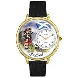 Whimsical Watches Women's G1420003 Unisex Gold Scotland Black Skin Leather And Goldtone Watch