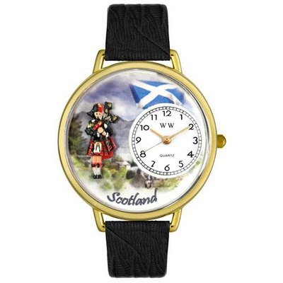 Whimsical Watches Women's G1420003 Unisex Gold Scotland Black Skin Leather And Goldtone Watch