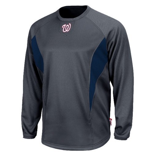 MLB Washington Nationals Adult Long Sleeve Crew Tech Fleece Pllovr (Pro Granite/Pro Navy, X-Large)
