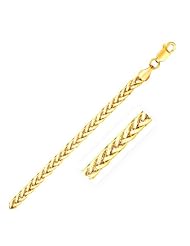 14K Yellow Gold Thick Light Weight Wheat Motif Chain