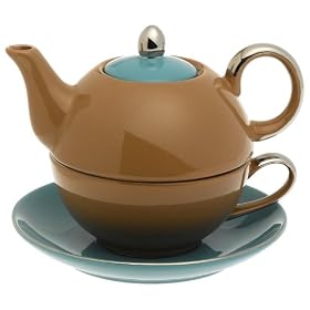 Yedi Houseware Classic Coffee and Tea Siena Tea For One with Saucer, Brown/Teal
