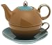 Yedi Houseware Classic Coffee and Tea Siena Tea For One with Saucer, Brown/Teal