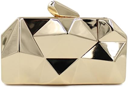 VENNOBIA Abstract Stone Fashion Hardcase Clutch Bling Spark Handbag With Chain, GOLD