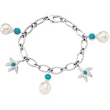 14K White Gold South Sea Cultured Pearl and Turquoise Bracelet