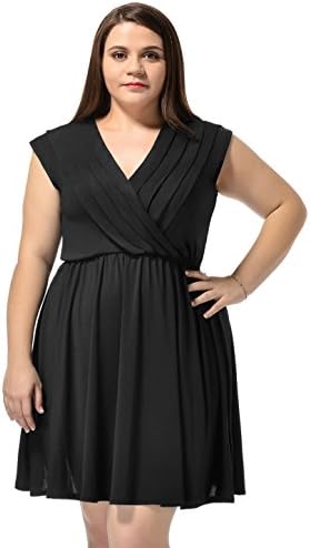 Allegra K Ladies Cap Sleeves Crossover V Neck Plus Size Wrap Dress Black 3X