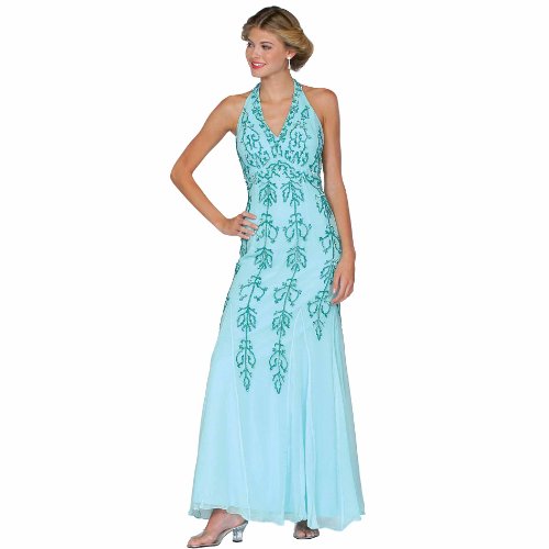Formal Evening Gown. Aqua Halter Dress for Prom - Party - Wedding by Sean Collection (1904)